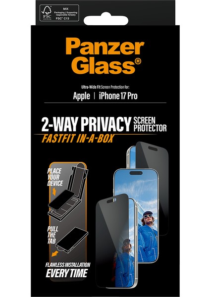 Privacy iPhone 17 Pro | Ultra-Wide Fit Siyah Çerçeveli Gizli/hayalet Ekran Koruyucu - Fast Fit Uygulama Aparatlı modelleri
