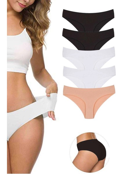 5 Adet Kadın Dikişsiz Lazer Kesim Esnek Iz Yapmayan Külot S4