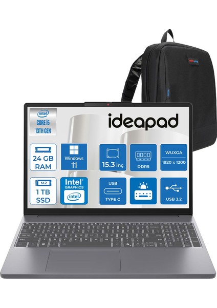 Ideapad Slim 3 15IRH10 Intel Core I5 13420H 24GB 1tb SSD Windows 11 Home 15.3" Wuxga (1920X1200) IPS 300NITS Taşınabilir Bilgisayar IP83K100Q0TRH07 + Zetta Çanta