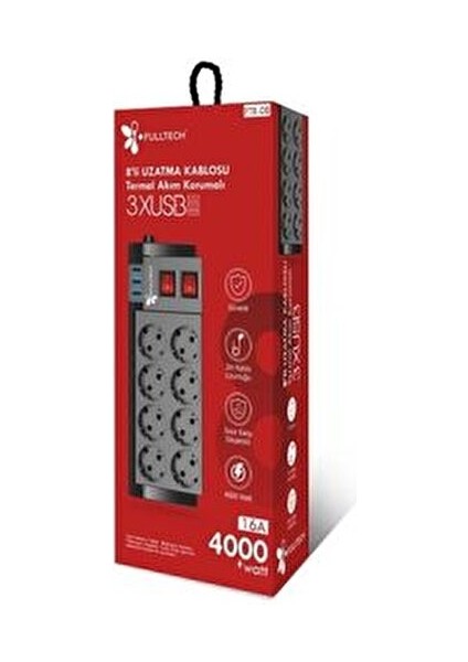 Blic 2 M Uzatma Kablosu Çoklu Priz Termal Akım Korumalı 8'li Priz 3 Usbli modelleri