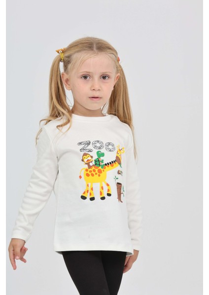 Kız Çocuk Zürafa Baskılı Sweatshirt modelleri