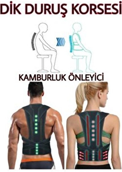 Dik Duruş Korsesi Kadın Erkek Ortopedik Durmak Için Sırt Korse Kamburluk Önleyici Bel Siyah