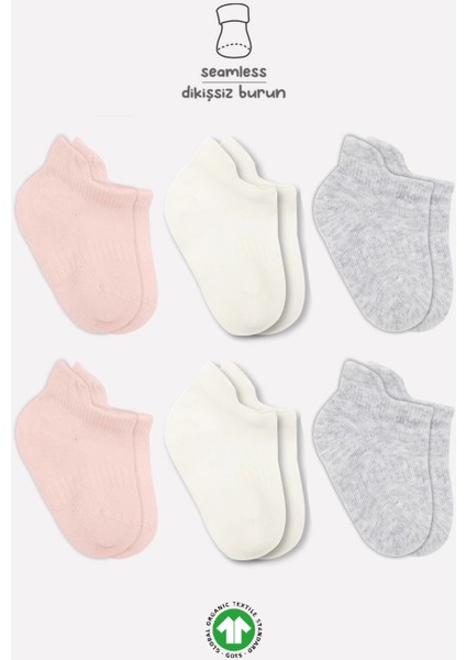 Bistyle 6'lı Basic Penye Sneakers Çorap 20101 Pembe Ekru Gri