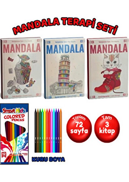 Mandala Büyükler Için Boyama Seti - Kitap ve Kalem Hediye
