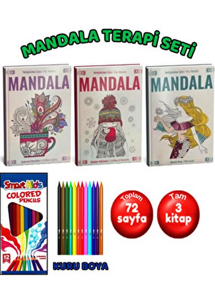 Mandala Büyükler Için Boyama Seti - Kitap ve Kalem Hediye modelleri