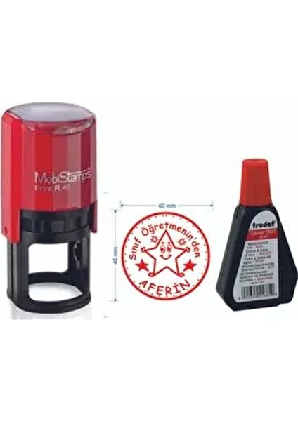 Öğretmen Kaşesi Yuvarlak Aferin Kaşesi + Trodat 7011 Mürekkep