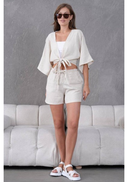 Bej Keten Kumaş Kadın Şort fiyatları