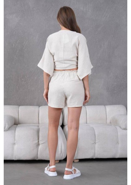 Bej Keten Kumaş Kadın Şort fırsatları