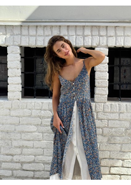 Tasarım Viktorya Dönemi Countryside Elbise Kadın Mavi fırsatları