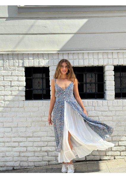 Tasarım Viktorya Dönemi Countryside Elbise Kadın Mavi indirimleri