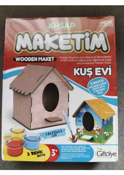 Maket Üçlü Ahşap Maket (Kuş Evi, Değirmen, Balkonlu Ev)Msarty
