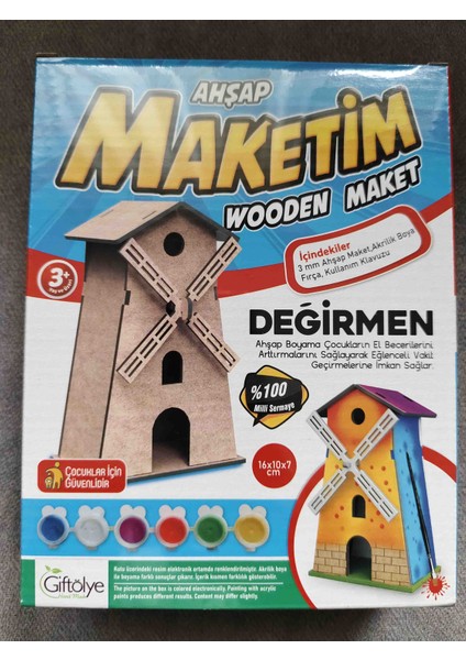 Maket Üçlü Ahşap Maket (Kuş Evi, Değirmen, Balkonlu Ev)Msarty modelleri
