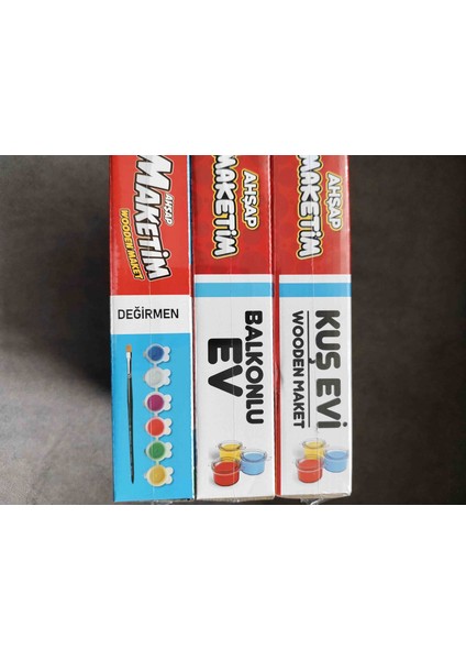 Maket Üçlü Ahşap Maket (Kuş Evi, Değirmen, Balkonlu Ev)Msarty fırsatları