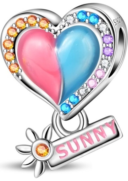 Pembe Mavi Kalpli Güneşli Charm