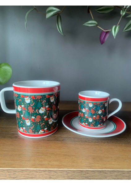 Yeni Yıl-Noel Baba Model 6 Parça 2 Kişilik Kupa ve Türk Kahvesi Fincanı Takımı modelleri