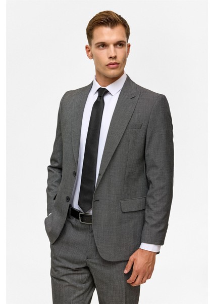 Siyah Regular Desenli Sivri Yaka 4 Drop Takım Elbise modelleri