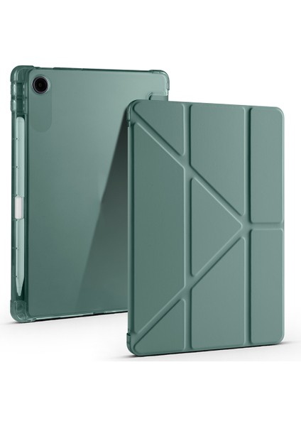 Lenovo Tab TB-311FU Kılıf Zore Tri Folding Kalem Bölmeli Standlı Kılıf-Koyu Yeşil