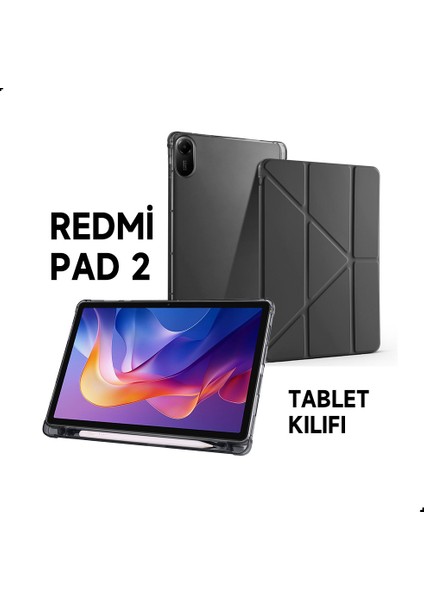 Xiaomi Redmi Pad 2 Uyumlu Kılıf Üçe Katlanan Kalem Bölmeli Standlı Tablet Kılıfı Uyandırma Özellikli