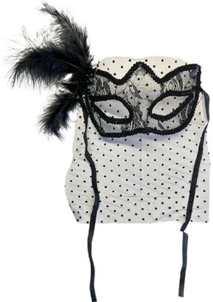 Siyah Renk Siyah Puantiyeli Duvaklı Incili Parti Maskesi (5224) fiyatları