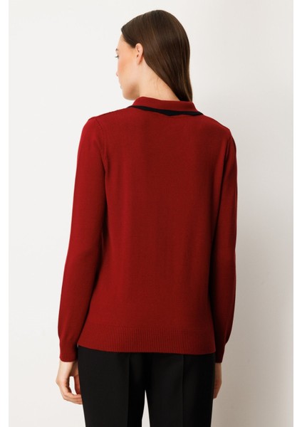 Yakası Aksesuar Detaylı Triko Kazak Bordo 65363 modelleri