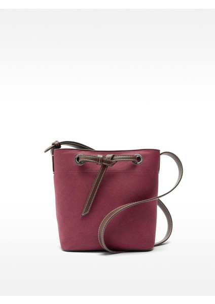 Deri Efektli Bucket Çanta