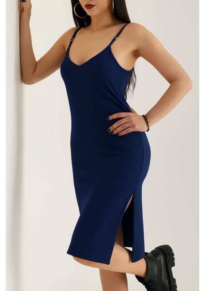 Askılı Lacivert Modal Kumaş Kadın Elbise fırsatları