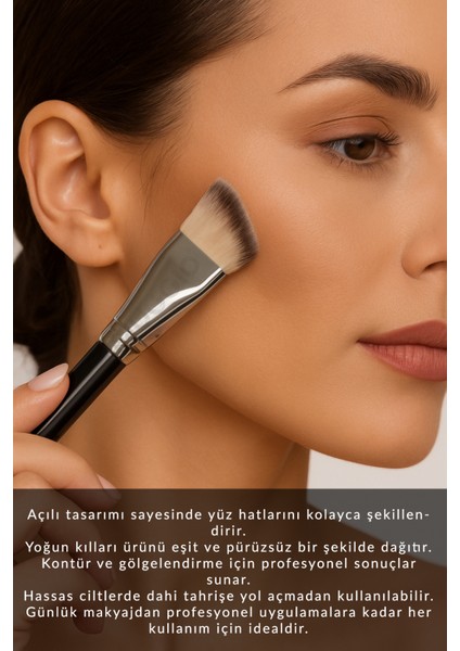 Düz Açılı Premium Fondöten, Allık, Kontür ve Sabitleme Makyaj Fırçası fırsatları