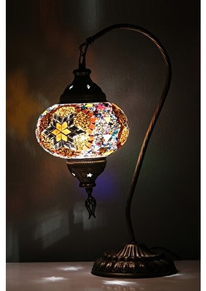 Otantik Retro Mozaik Lamba, Eski Türk Aydınlatmaları, Renkli Cam Motifli Lamba, Cam Sanatı