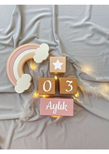 Pudra-Doğal Üç Objeli Bebek Anı Küp Seti Fotoğraf Çekim ve Dekor Için Türkçe