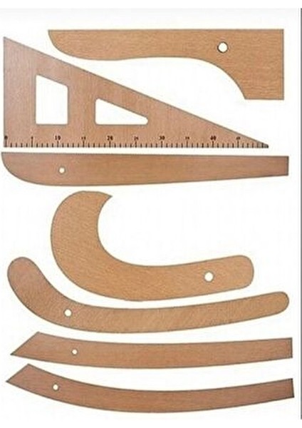 Terzi-Modelist-Tekstil 7 Parça Ahşap Cetvel Riga Gönye Takımı