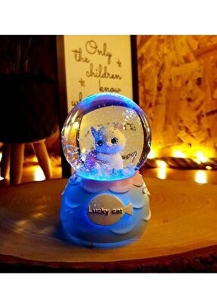 Sevimli Minnoş Kedi Lucky Cat Kar Küresi Büyük Boy Hediye Işıklı Müzikli Kar Küresi modelleri