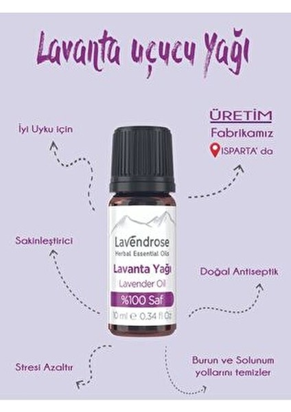 Lavanta Yağı %100 Saf - Bitkisel Aromaterapi Lavanta Uyku ve Stres Yağı 10ML - Uçucu Yağ