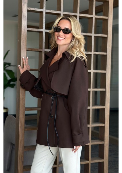 Acı Kahve Deri Ip Kemerli Rüzgarlıklı Trençkot - 7488 modelleri