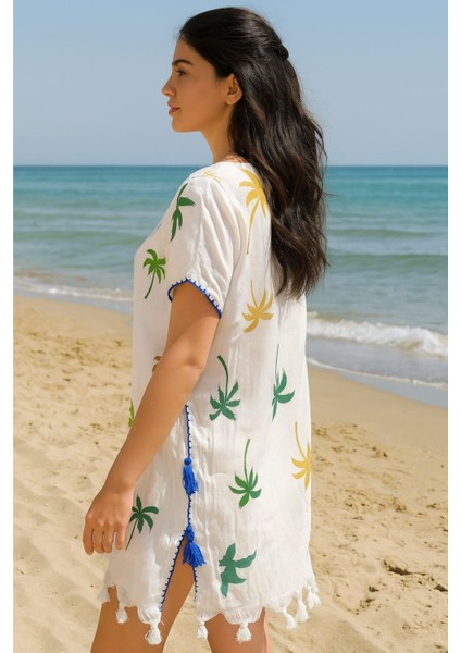 Palmiyeli Beyaz Desenli Plaj Pareo fiyatları