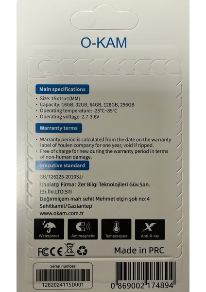 Okam 64Gb Hafıza Kart Micro SD Yüksek Hızlı Class 10 modelleri