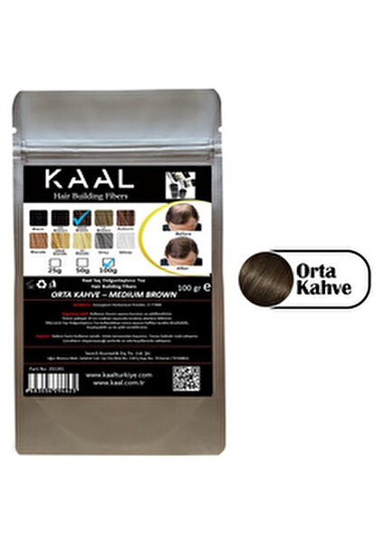 Kaal Toppik 100 gr Orta Kahve (Med Brown) Amonyaksız Saç Fiberi Geçici Etki ile Doğal Görünüm
