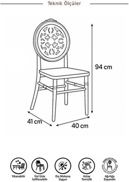 4 Adet Venüs Sandalye Beyaz - Mutfak / Balkon / Bahçe Sandalyesi