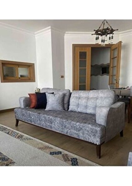 Koltuk Çekyat Örtüsü Açık Gri Damar Desenli Parlak Kaymaz Taban Süngerli Üst Kumaş Kadife 1ADET fırsatları