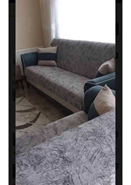 Koltuk Çekyat Örtüsü Açık Gri Damar Desenli Parlak Kaymaz Taban Süngerli Üst Kumaş Kadife 1ADET indirimleri