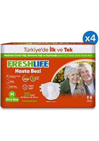 4'lü Medium Orta Boy Yetişkin Hasta Bezi 30X4 (120 Adet) fiyatları