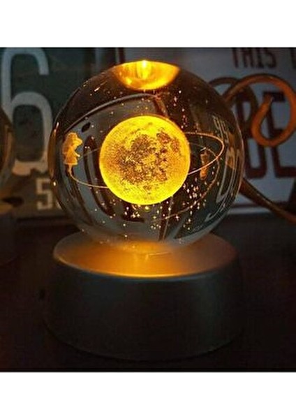 Renk Değiştiren LED Işıklı Cam Satürn Kız Küre Dolunay Lamba