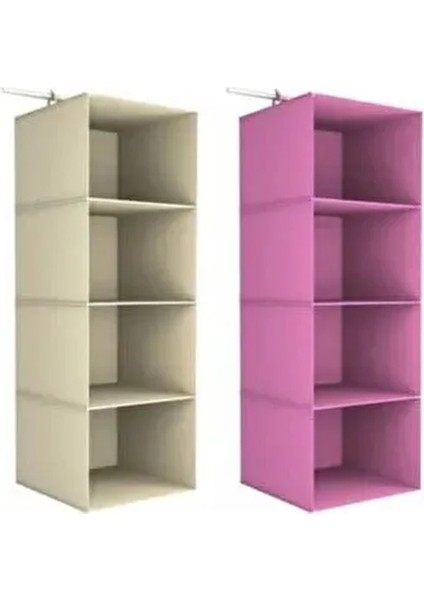 Dolap İçi Düzenleyici Katlanabilir Bez Organizer Bej Renk 4 Bölmeli Kullanışlı Tasarım