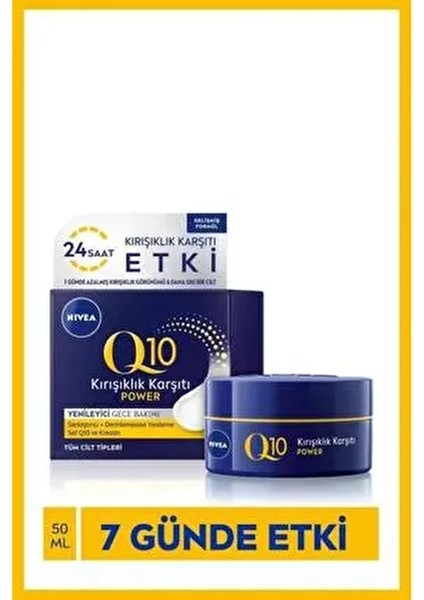 Q10 Power Kırışıklık Karşıtı Yenileyici Gece Cilt Bakım Kremi 50ML, Nemlendirici, Hyaluronik Asit