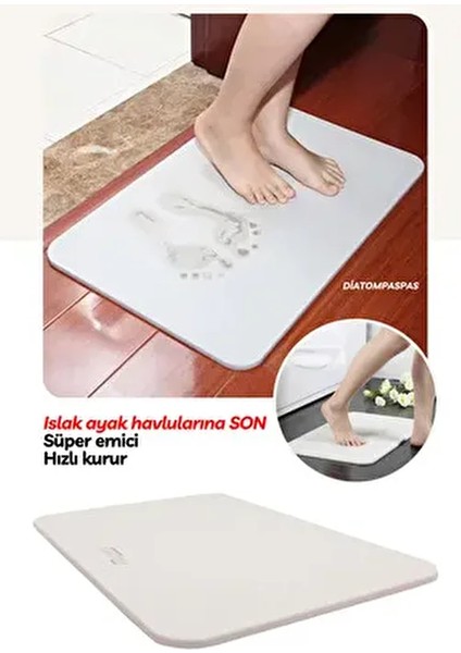 Banyo Paspası Ayak Havlusu Su Emici Islanmayan Abdest Paspası Diatom Paspas Kırık Beyaz