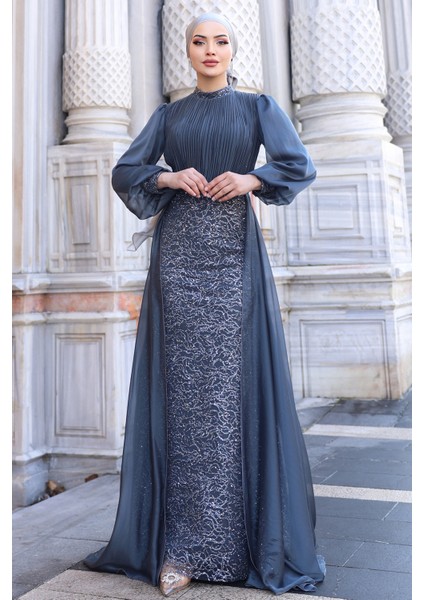 Lavanta Şifon Detaylı Gliten Kumaş Şık Tesettür Abiye fiyatları