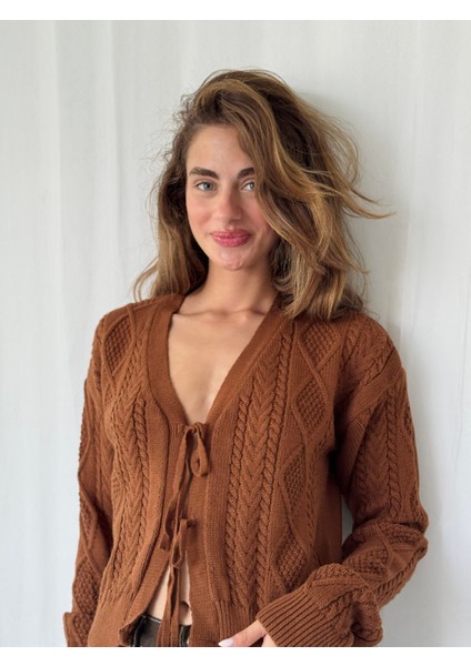 Önden Bağlamalı Hırka Kadın Kahverengi fiyatları