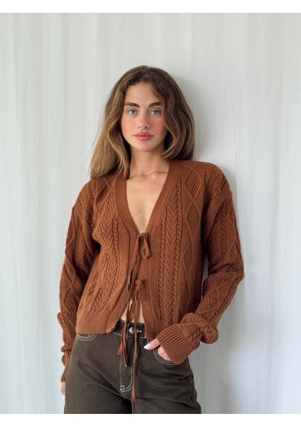 Önden Bağlamalı Hırka Kadın Kahverengi indirimleri