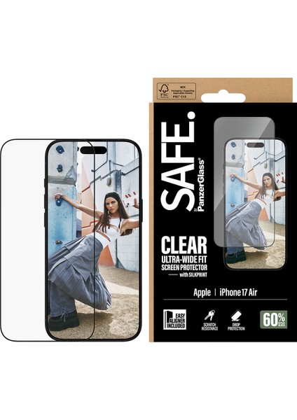 Safe. By Panzerglass iPhone Air | Ultra-Wide Fit Çerçeve Aparatlı Siyah Çerçeveli Ekran Koruyucu fiyatları