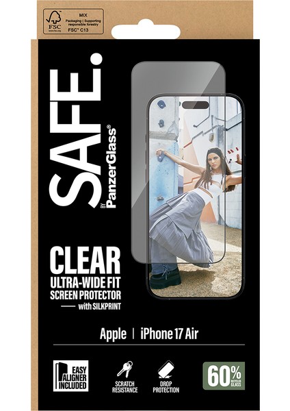 Safe. By Panzerglass iPhone Air | Ultra-Wide Fit Çerçeve Aparatlı Siyah Çerçeveli Ekran Koruyucu modelleri