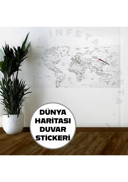 Yazılabilir Dünya Haritası Duvar Stickerı 110X56